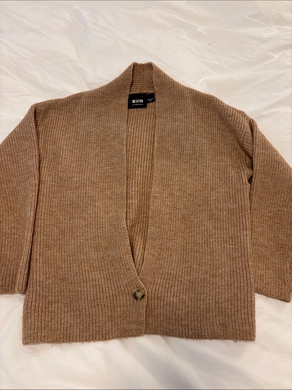 Anthropologie Camel Ribbed Open-Front Cardigan